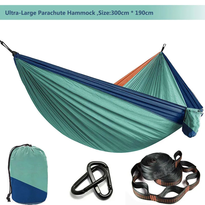 Solid Color Parachute Hammock with Hammock Straps and Black Carabiner Camping Survival Travel Double Person Outdoor Furniture