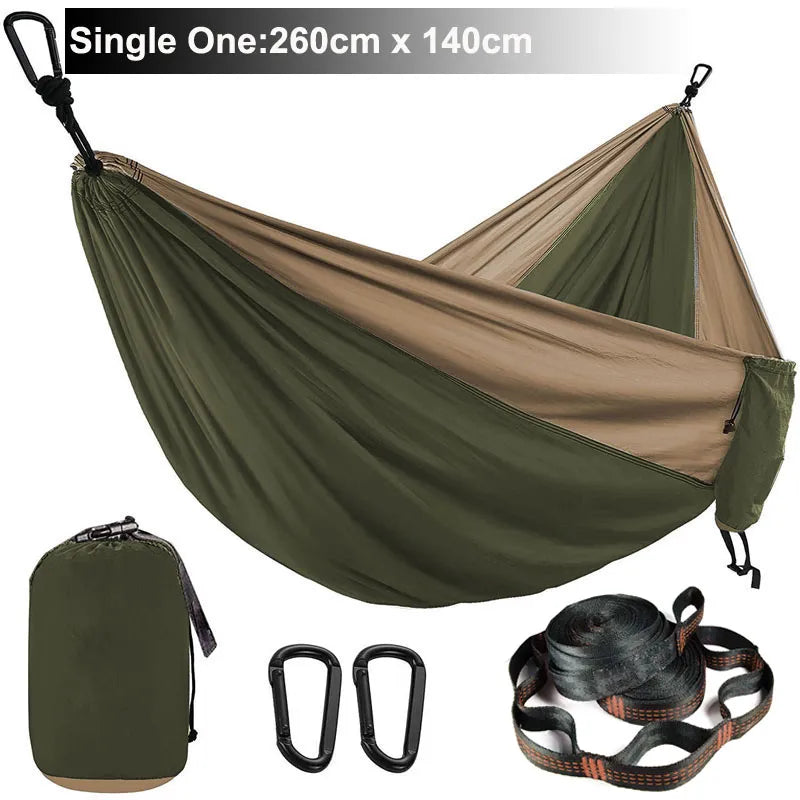 Solid Color Parachute Hammock with Hammock Straps and Black Carabiner Camping Survival Travel Double Person Outdoor Furniture