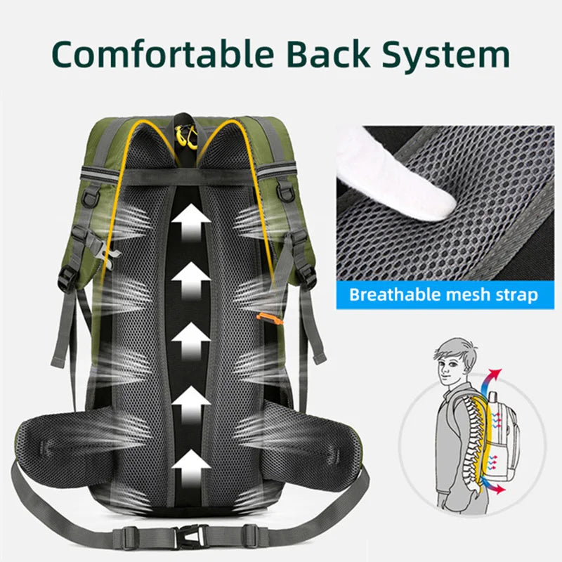 50L Large Outdoor Bag Backpack Hiking Camping Climbing Rucksack Men Waterproof Nylon Sports Travel Shoulder Travel Bag Daily