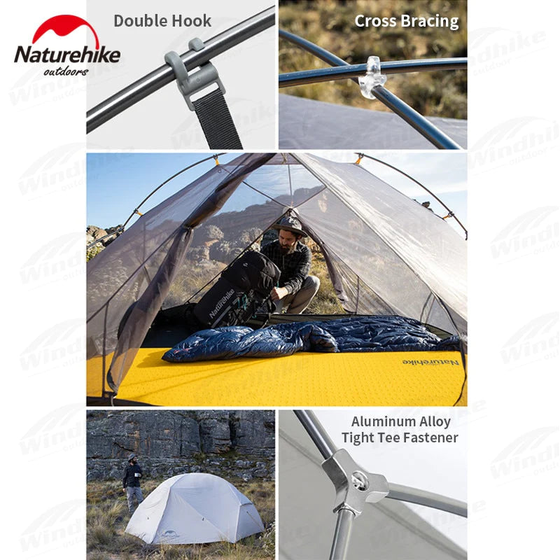 Naturehike Mongar 2-3 Person Camping Tent 15D Nylon Upgrade Double Layer Outdoor Tent Ultralight Waterproof Travel Hiking Tent