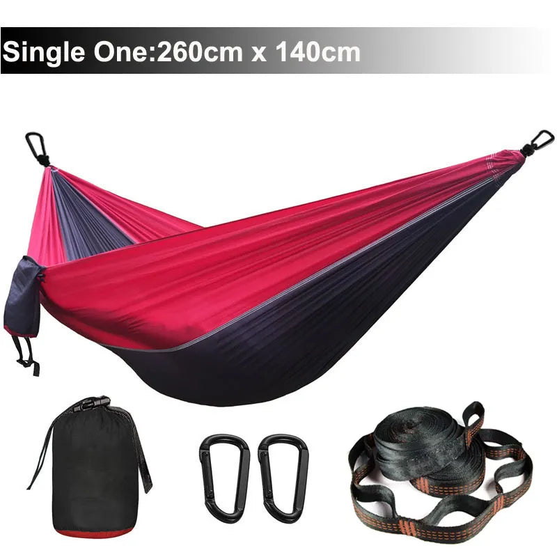 Solid Color Parachute Hammock with Hammock Straps and Black Carabiner Camping Survival Travel Double Person Outdoor Furniture
