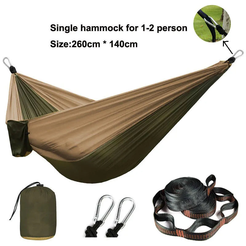 Solid Color Parachute Hammock with Hammock Straps and Black Carabiner Camping Survival Travel Double Person Outdoor Furniture
