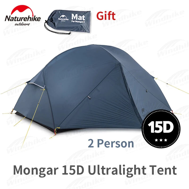 Naturehike Mongar 2-3 Person Camping Tent 15D Nylon Upgrade Double Layer Outdoor Tent Ultralight Waterproof Travel Hiking Tent