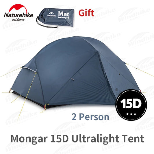 Naturehike Mongar 2-3 Person Camping Tent 15D Nylon Upgrade Double Layer Outdoor Tent Ultralight Waterproof Travel Hiking Tent