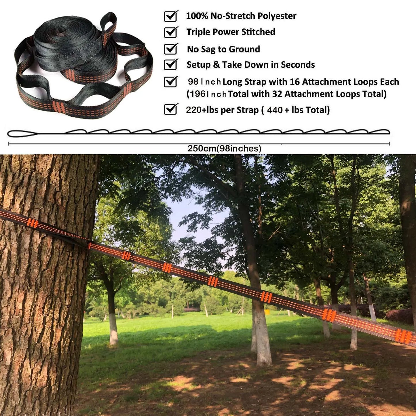 Solid Color Parachute Hammock with Hammock Straps and Black Carabiner Camping Survival Travel Double Person Outdoor Furniture
