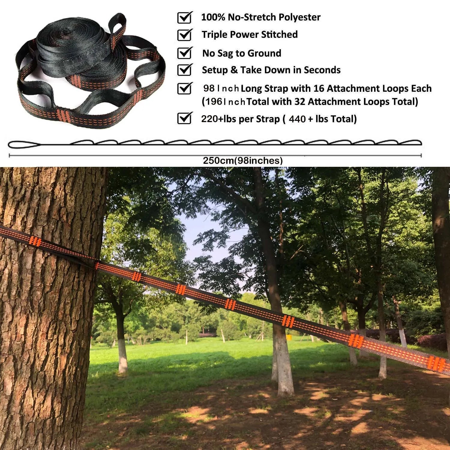 Solid Color Parachute Hammock with Hammock Straps and Black Carabiner Camping Survival Travel Double Person Outdoor Furniture