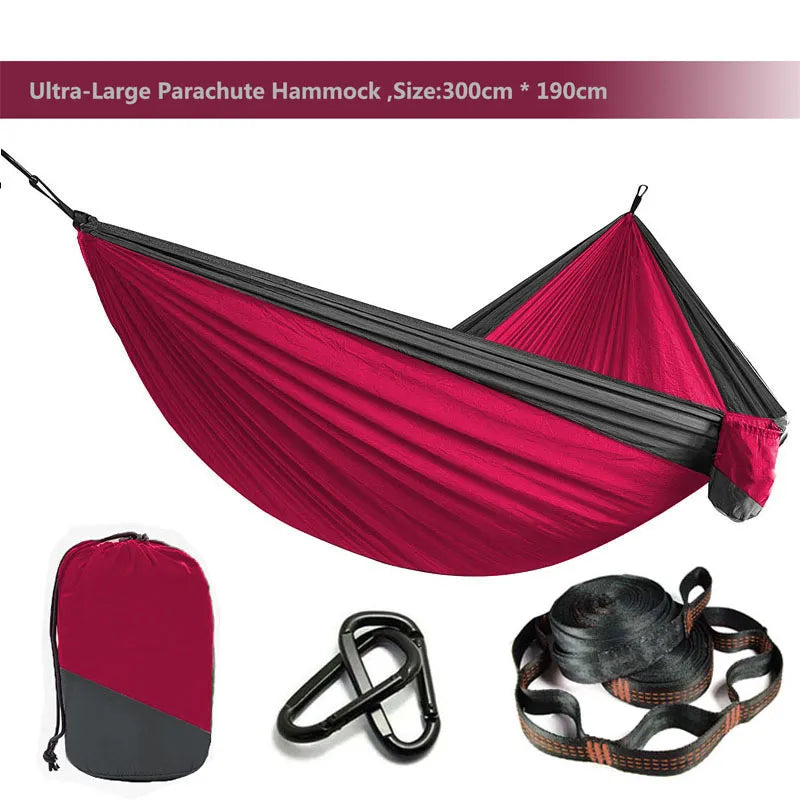 Solid Color Parachute Hammock with Hammock Straps and Black Carabiner Camping Survival Travel Double Person Outdoor Furniture
