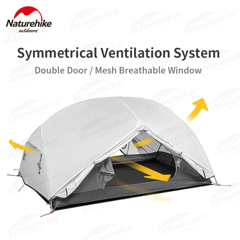 Naturehike Mongar 2-3 Person Camping Tent 15D Nylon Upgrade Double Layer Outdoor Tent Ultralight Waterproof Travel Hiking Tent