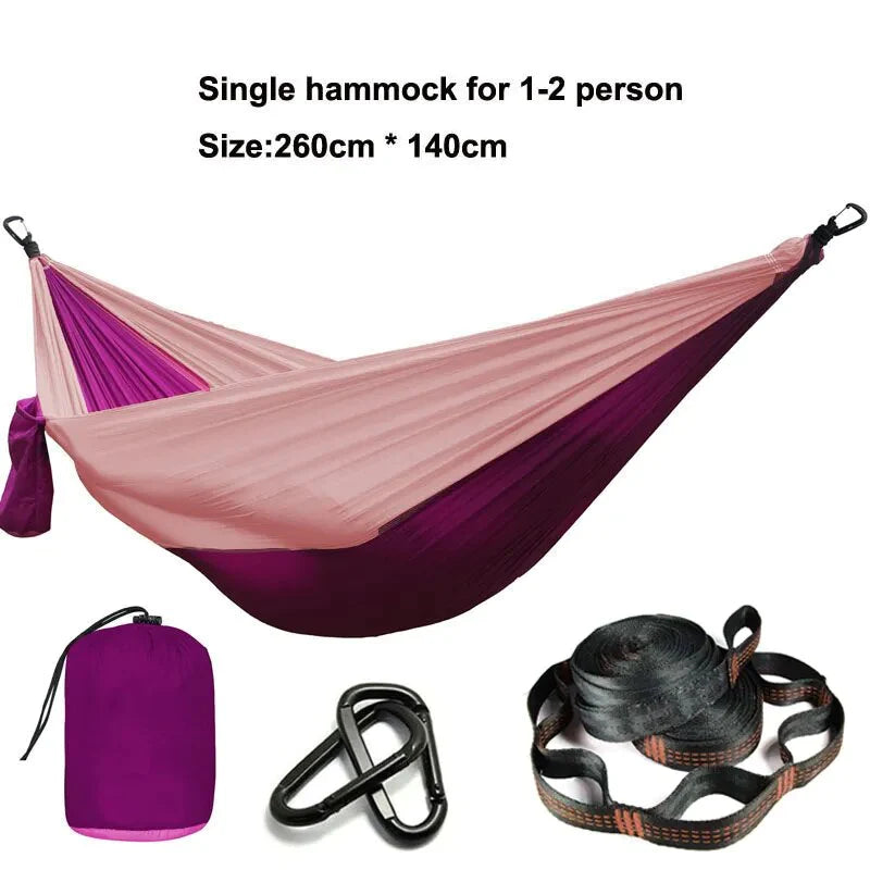 Solid Color Parachute Hammock with Hammock Straps and Black Carabiner Camping Survival Travel Double Person Outdoor Furniture