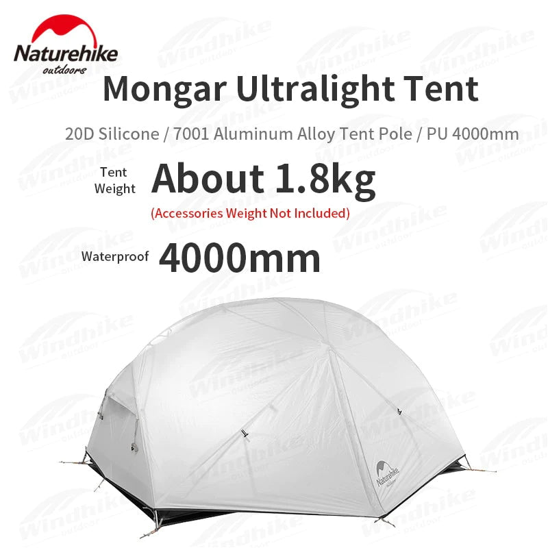Naturehike Mongar 2-3 Person Camping Tent 15D Nylon Upgrade Double Layer Outdoor Tent Ultralight Waterproof Travel Hiking Tent