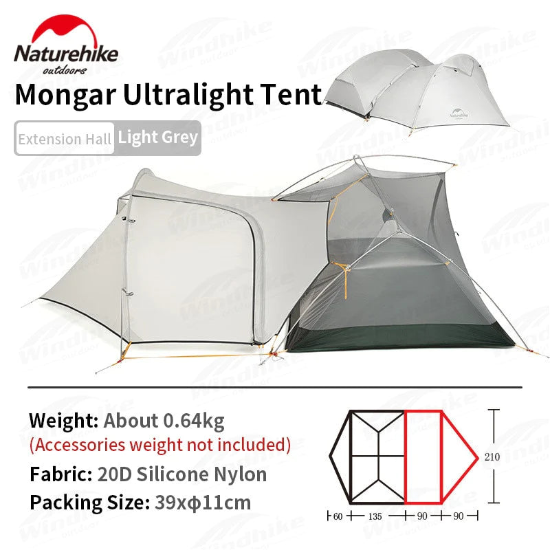 Naturehike Mongar 2-3 Person Camping Tent 15D Nylon Upgrade Double Layer Outdoor Tent Ultralight Waterproof Travel Hiking Tent