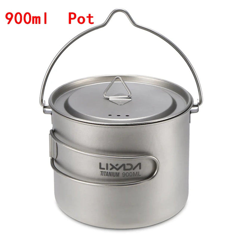 Lixada 900/1600Ml Titanium Pot Ultralight Portable Hanging Pot with Lid and Foldable Handle Outdoor Camping Hiking Backpacking
