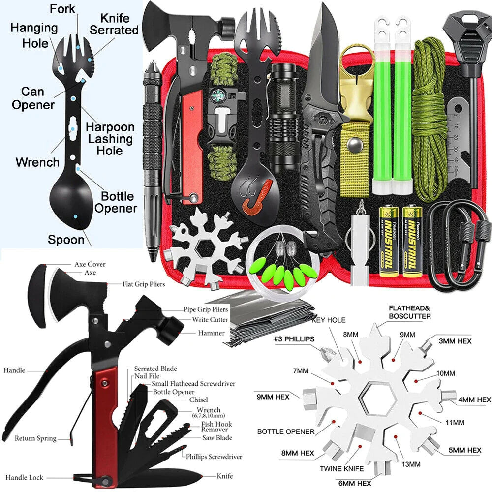 32 in 1 Emergency Survival Equipment Kit Camping SOS Tool Sports Tactical Hiking