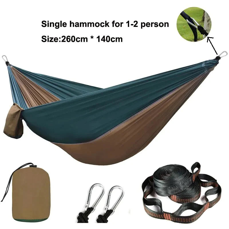 Solid Color Parachute Hammock with Hammock Straps and Black Carabiner Camping Survival Travel Double Person Outdoor Furniture