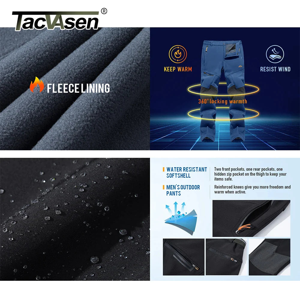 TACVASEN Winter Thicken Fleece Hiking Pants Men Warm Thermal Pants Windproof Outdoor Fishing Camping Mountain Ski Pants Trousers