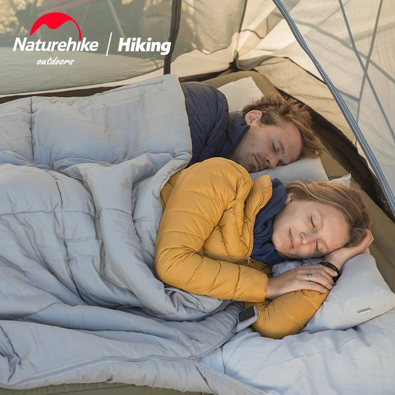 Naturehike Camping 2 Persons Envelope Sleeping Bag Cotton Filler Outdoor Autumn Winter Separable 5~15℃ Portable Give Pillow