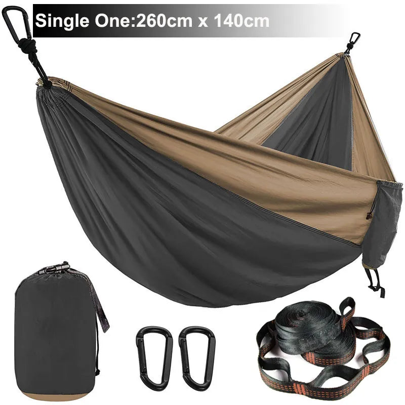 Solid Color Parachute Hammock with Hammock Straps and Black Carabiner Camping Survival Travel Double Person Outdoor Furniture
