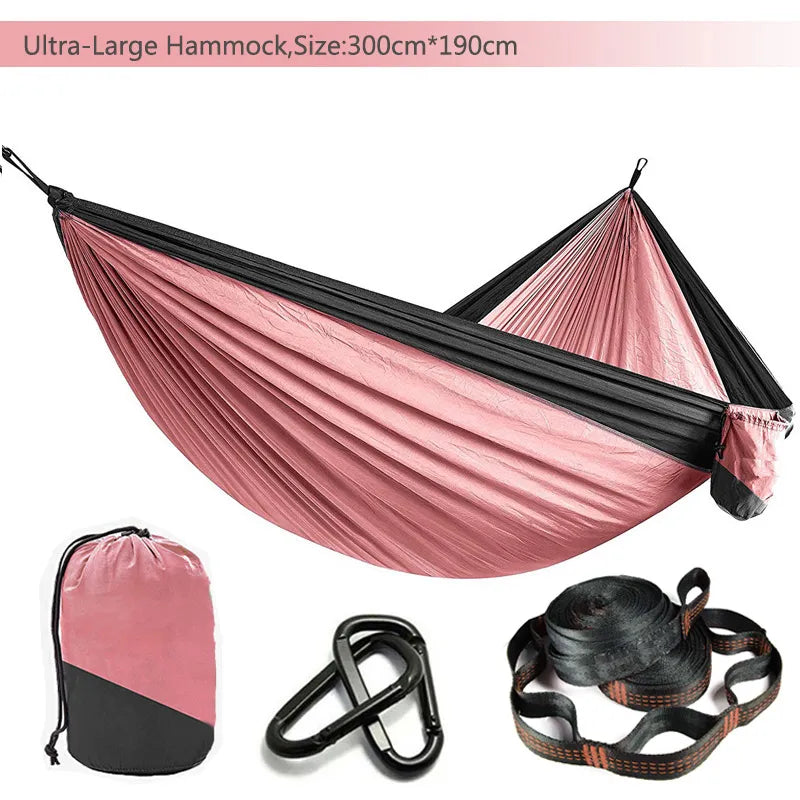 Solid Color Parachute Hammock with Hammock Straps and Black Carabiner Camping Survival Travel Double Person Outdoor Furniture