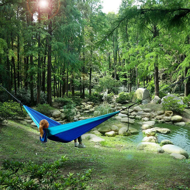 Solid Color Parachute Hammock with Hammock Straps and Black Carabiner Camping Survival Travel Double Person Outdoor Furniture
