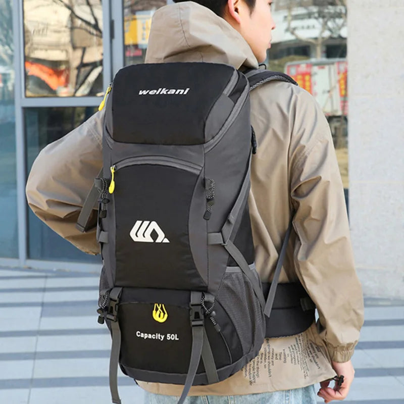 50L Large Outdoor Bag Backpack Hiking Camping Climbing Rucksack Men Waterproof Nylon Sports Travel Shoulder Travel Bag Daily