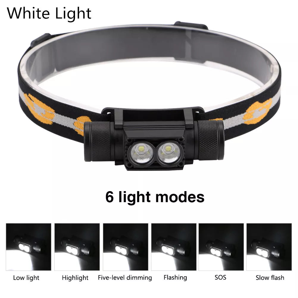 3800LM XM-L2 LED Headlamp USB Rechargeable Flashlight Power by 18650 Battery Headlight Torch Camping Light Waterproof Work Lamp