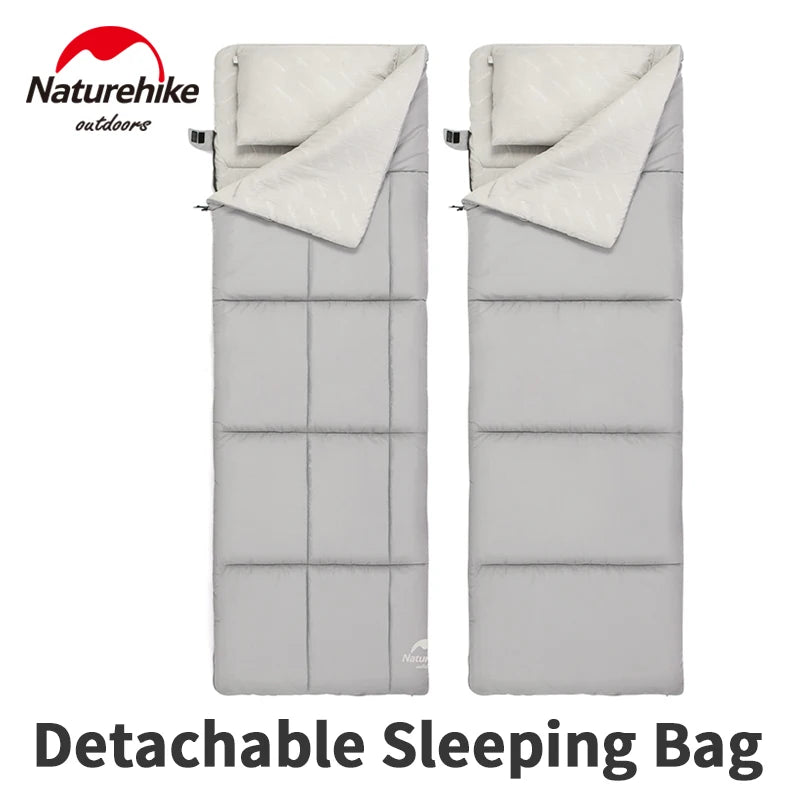 Naturehike Camping 2 Persons Envelope Sleeping Bag Cotton Filler Outdoor Autumn Winter Separable 5~15℃ Portable Give Pillow