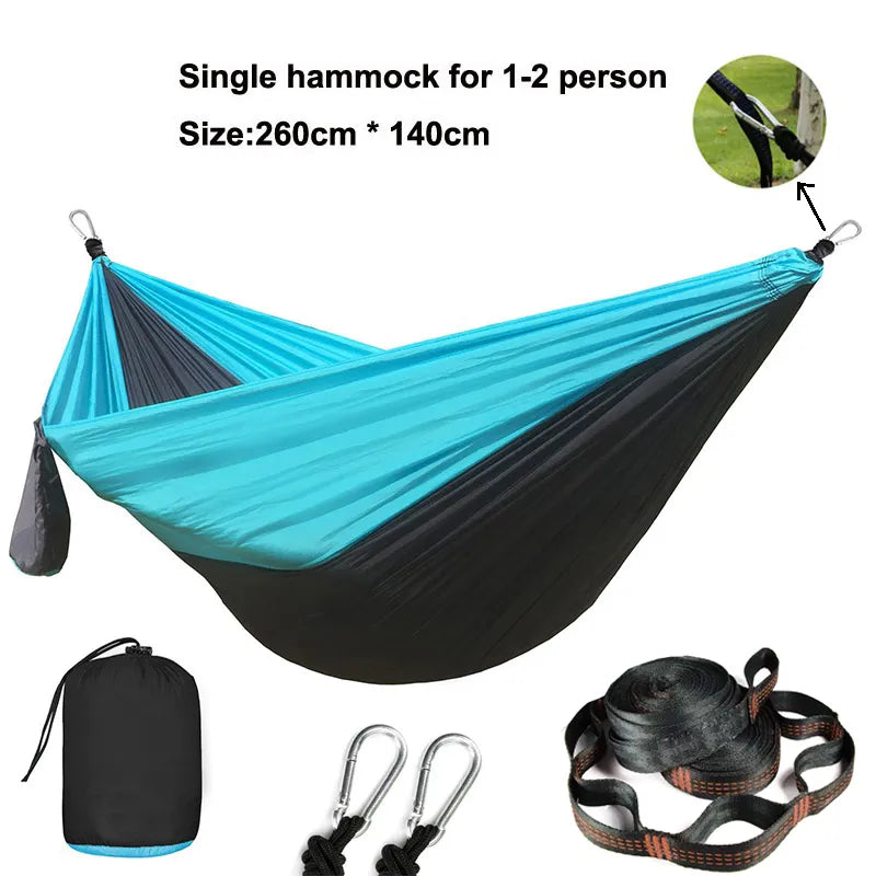 Solid Color Parachute Hammock with Hammock Straps and Black Carabiner Camping Survival Travel Double Person Outdoor Furniture