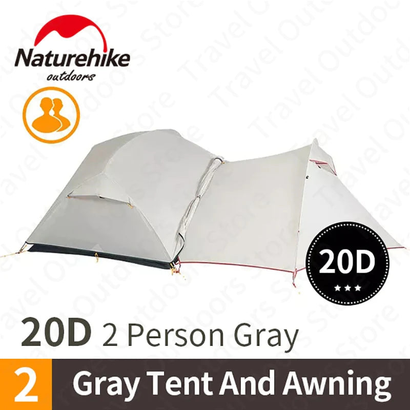 Naturehike Mongar 2-3 Person Camping Tent 15D Nylon Upgrade Double Layer Outdoor Tent Ultralight Waterproof Travel Hiking Tent