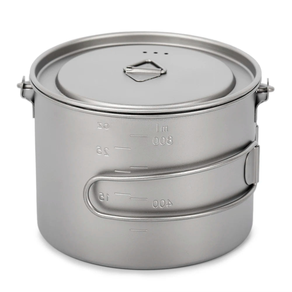 Lixada 900/1600Ml Titanium Pot Ultralight Portable Hanging Pot with Lid and Foldable Handle Outdoor Camping Hiking Backpacking