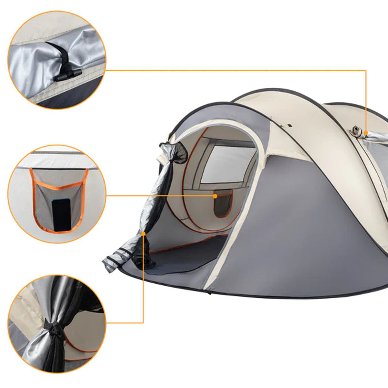Camping Tent; 4 Person Pop Up; Easy Setup for Camping/Hiking/Fishing/Beach/Outdoor; Etc