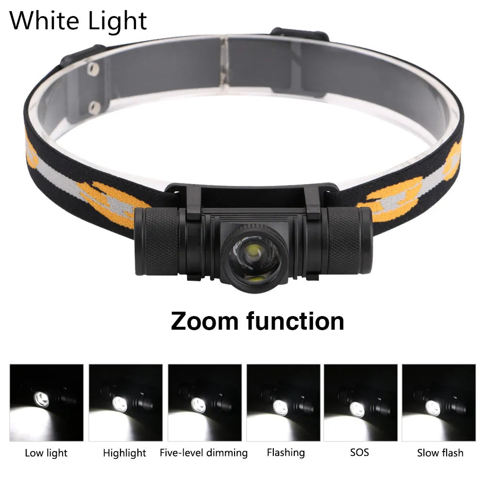 3800LM XM-L2 LED Headlamp USB Rechargeable Flashlight Power by 18650 Battery Headlight Torch Camping Light Waterproof Work Lamp