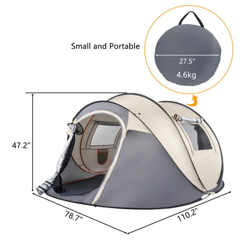 Camping Tent; 4 Person Pop Up; Easy Setup for Camping/Hiking/Fishing/Beach/Outdoor; Etc