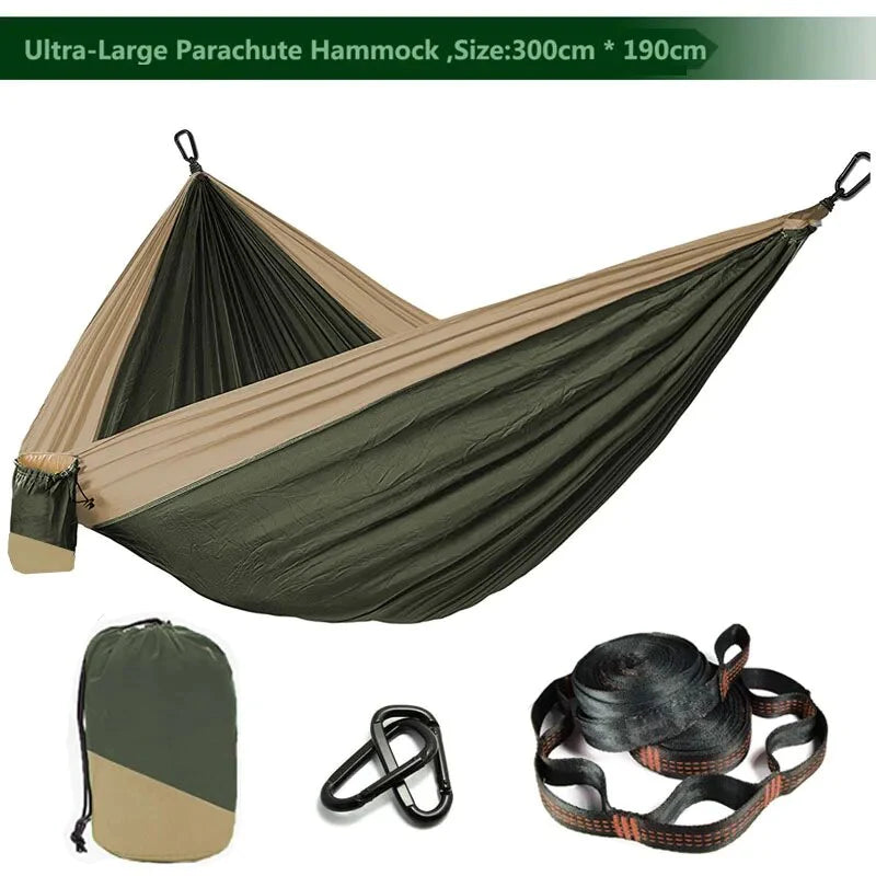 Solid Color Parachute Hammock with Hammock Straps and Black Carabiner Camping Survival Travel Double Person Outdoor Furniture