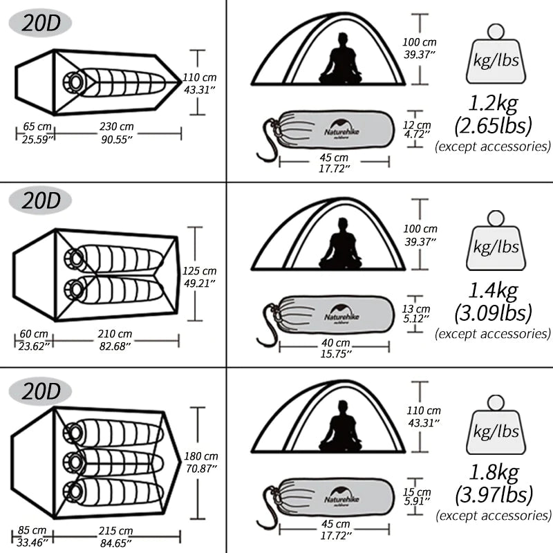 Naturehike Cloud up 1 2 3 People Waterproof Ultralight Tent