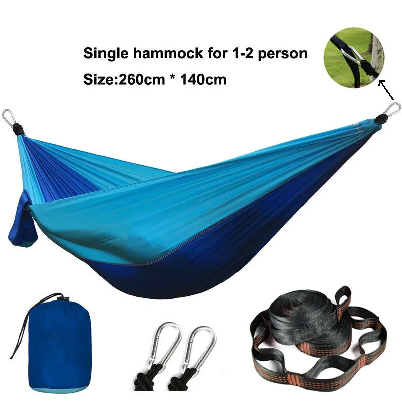 Solid Color Parachute Hammock with Hammock Straps and Black Carabiner Camping Survival Travel Double Person Outdoor Furniture